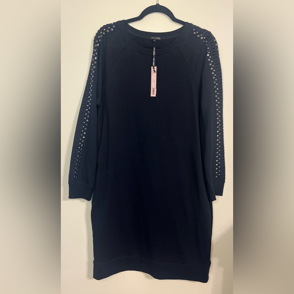 Coco + Carmen NEW Women's Black Sweatshirt Dress Studded Long Sleeves S/M